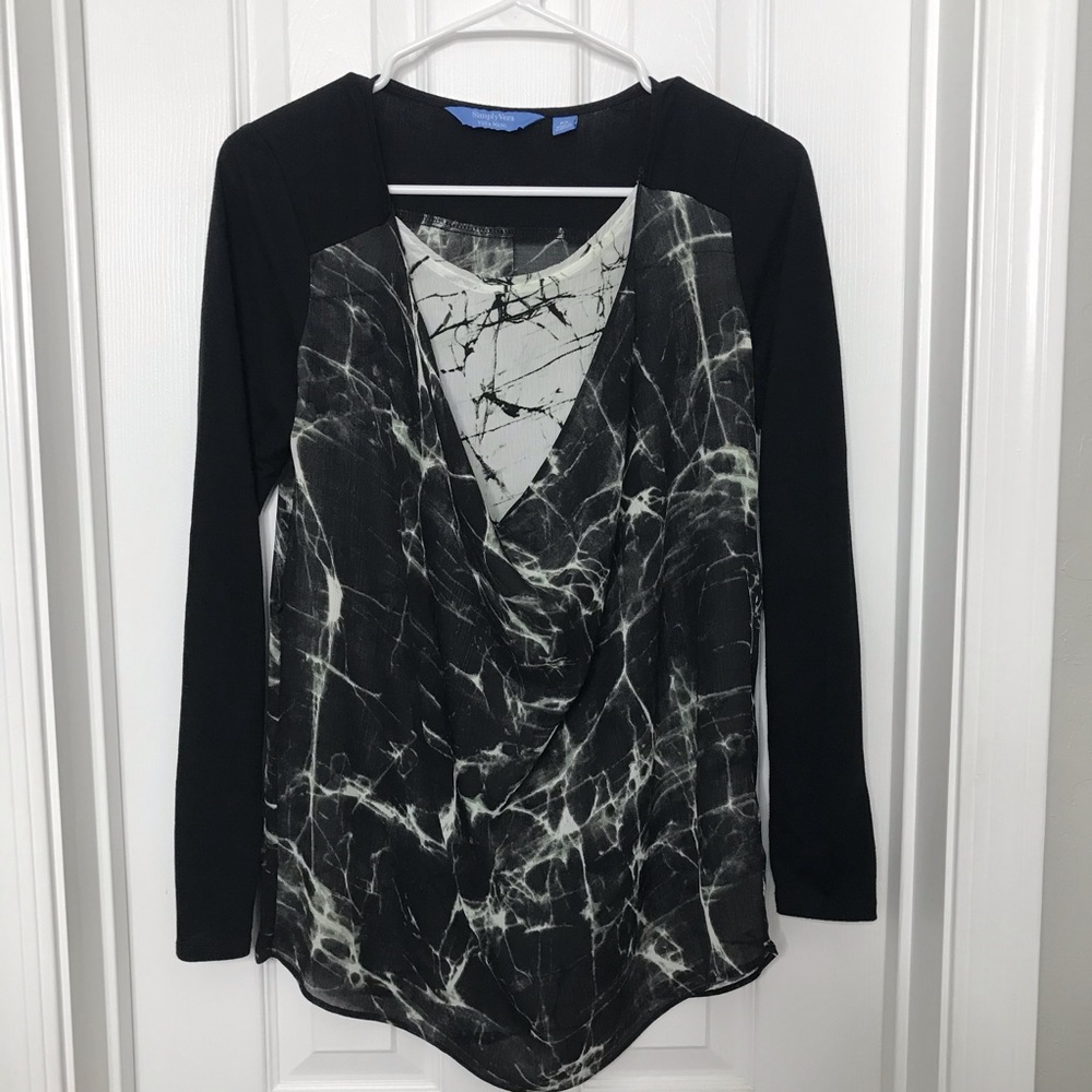 Vera Wang Sheer Black Marble Long Sleeve Shirt